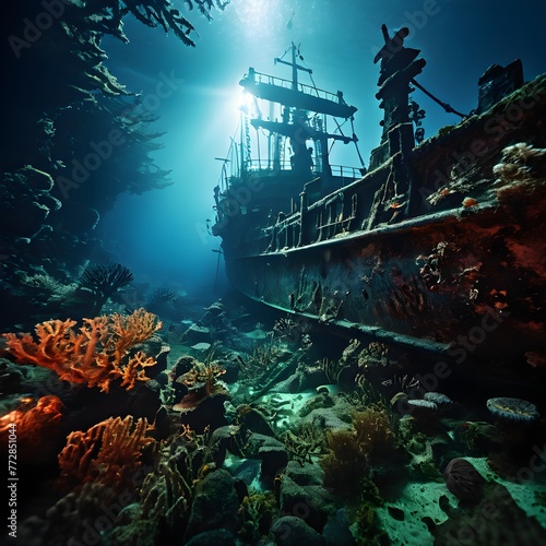 sunken ship wreck resting on the ocean floor © Stefan Schurr