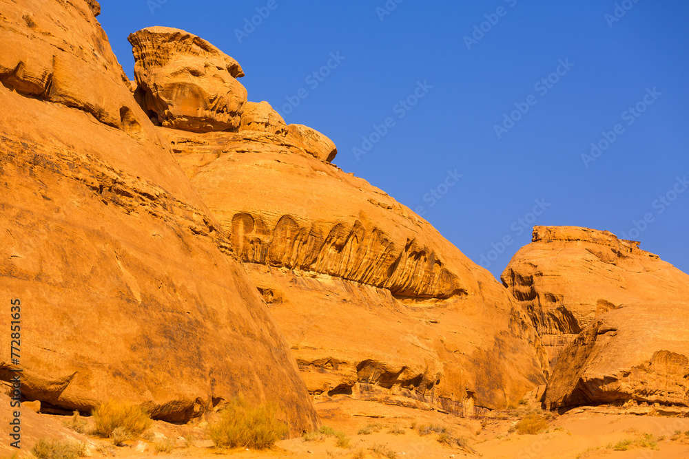 Fototapeta premium Close-up of Wadi Rum, Jordan sandstone rocks