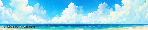 青い海と白い砂浜の水彩画　Generative AI