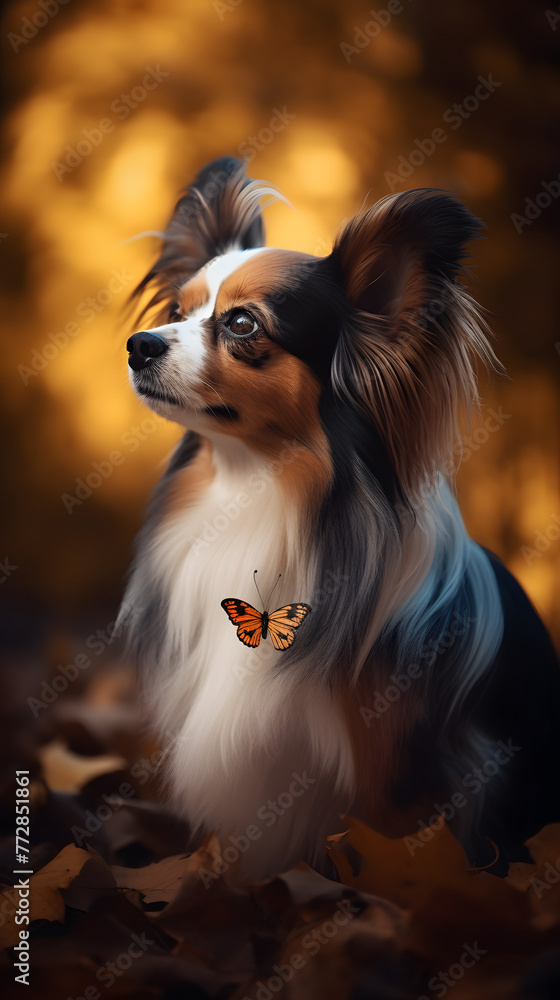 Papillon dog photography poster mobile phone vertical background