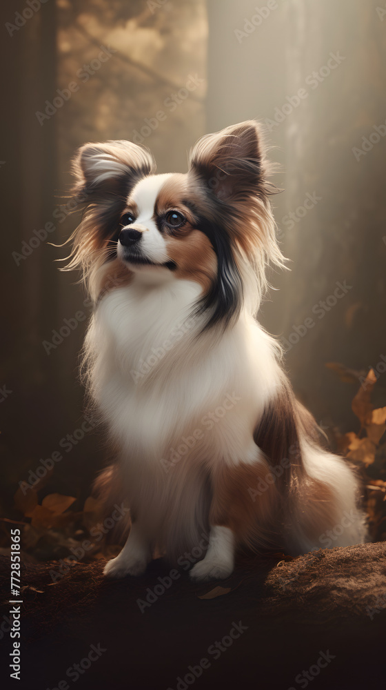 Papillon dog photography poster mobile phone vertical background