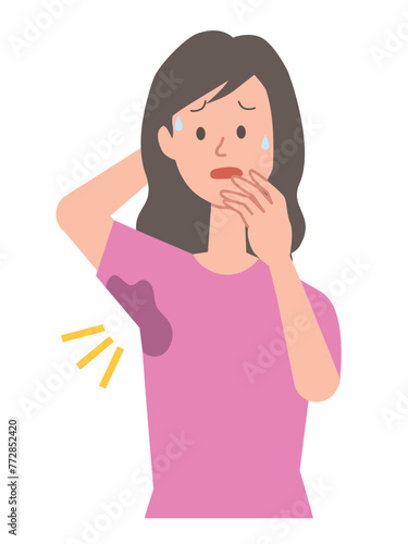 脇の汗染みを気にする女性のイラスト