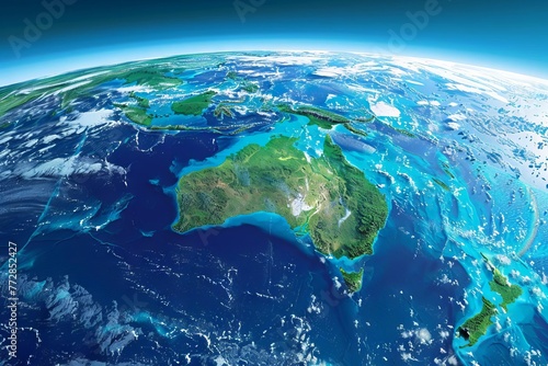High resolution Earth satellite view, Oceania Australia New Zealand focus, 3D illustration NASA