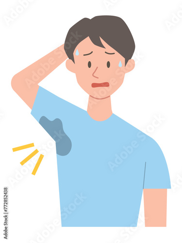 脇の汗染みを気にする男性のイラスト
