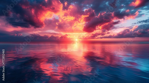 Vivid sunset over the ocean with dramatic clouds
