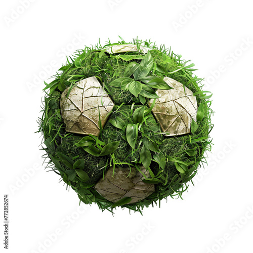 Soccer ball covered with grass, grungy soccer ball ,foot ball with green grass
