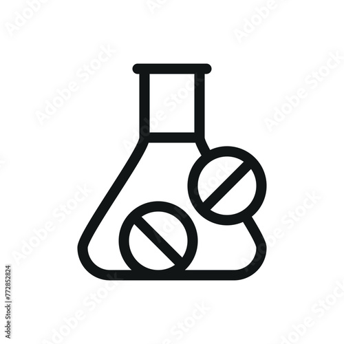 Flask with tablets isolated icon, flask with pills vector symbol with editable stroke