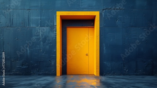 Yellow door in a blue wall © iVGraphic