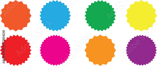 Set of vector starburst, sunburst badges. Starburst sale sticker. Colored stickers. Sunburst price tags, colors silhouettes on white background photo