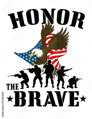 Honor The Brave Illustration  Patriotic Eagle Clipart   Military Dad Cut file  Veteran Shirt  US Army Stencil  4th of July  Soldier