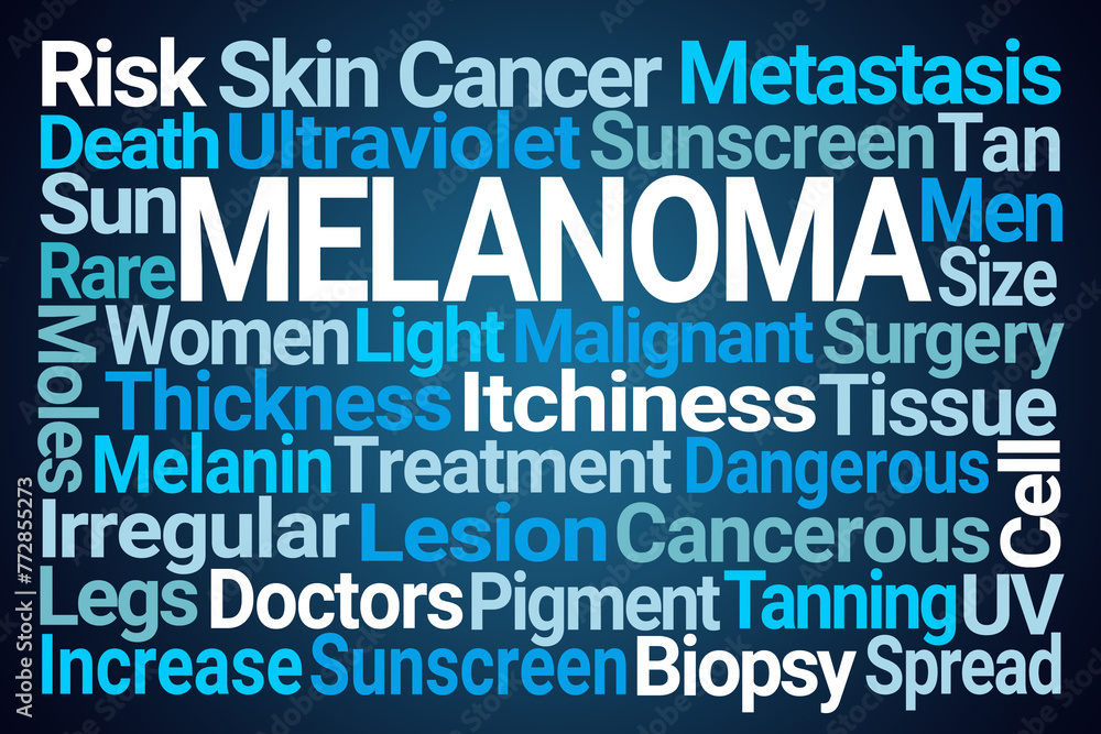 Melanoma Word Cloud on Blue Background Melanoma Word Cloud on Blue Background