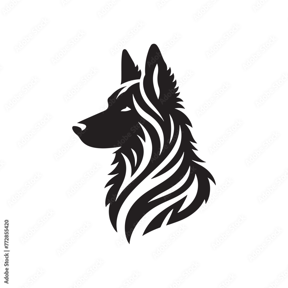 German Shepherd Silhouette: Majestic Canine Profile Design in Vector Illustration- German Shepherd black vector stock.