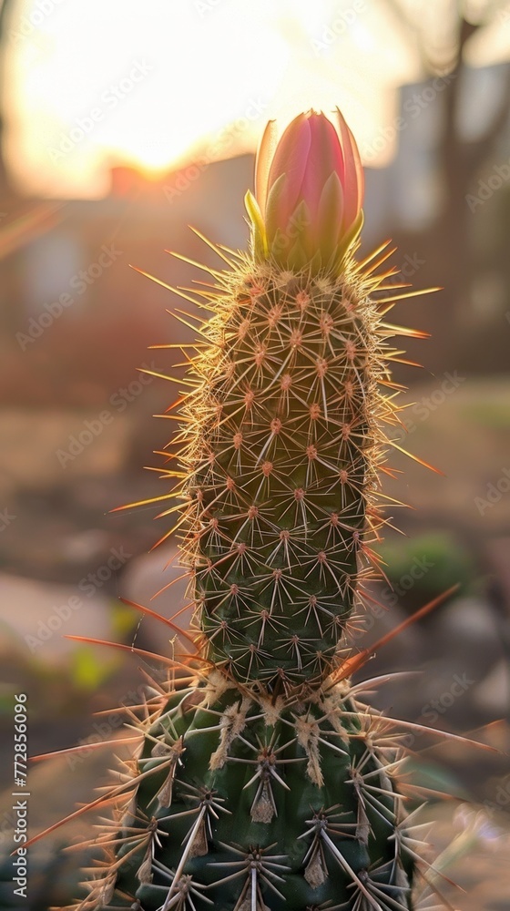 Cactus with a blooming flower at sunset Cactus with a blooming flower at sunset
