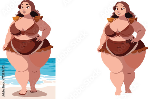 Confident plus-size woman at beach