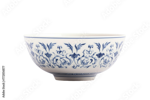 Blue and White Bowl on White Background. On a White or Clear Surface PNG Transparent Background..