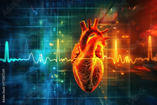 Human heart on ECG graph background, Medical sciences background