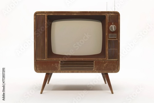 Old Vintage Retro TV Television Set with Blank Screen Isolated on White Background, 3D Illustration