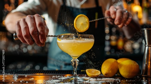 Bartender preparing summer cocktails photo
