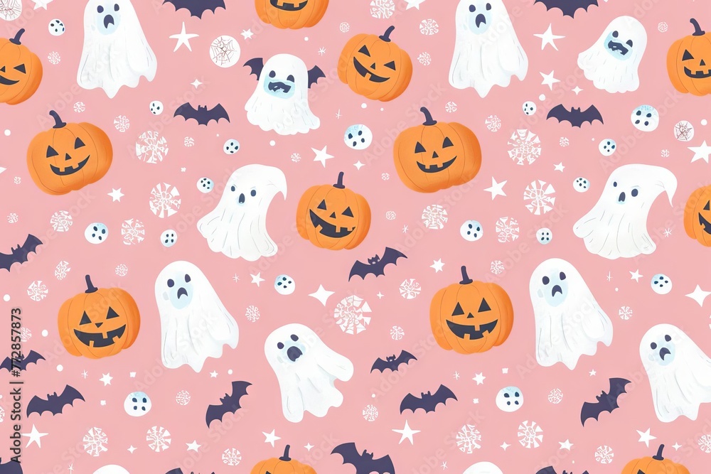 Pastel Halloween seamless pattern background. Vector illustration, holiday design.