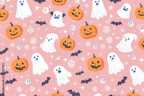 Pastel Halloween seamless pattern background. Vector illustration, holiday design.
