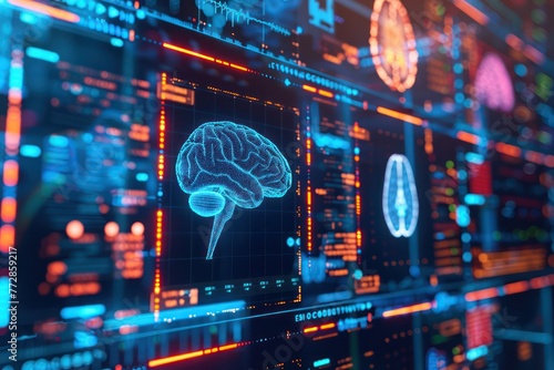 3d rendering of human brain on screen