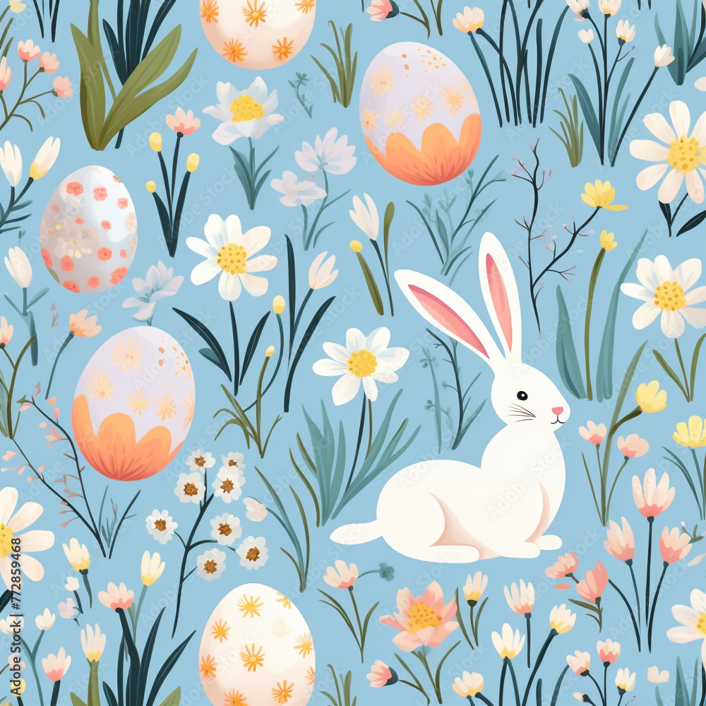 easter background with eggs and bunny,Easter concept,Generated By Ai