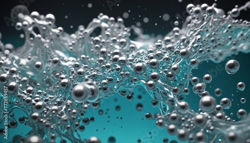 Hydrogen Molecule in Azure Embrace: A Symphony of Intertwined Networks, Polished Craftsmanship, and Wavy Resin Sheets in Dark Cyan and Gray, Captured Through the Precision of Tilt-Shift Lenses colorfu
