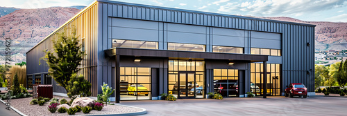Business Front Elegance: A Modern Building Exterior, Signifying the Brands Presence and Architectural Style in a Commercial Setting