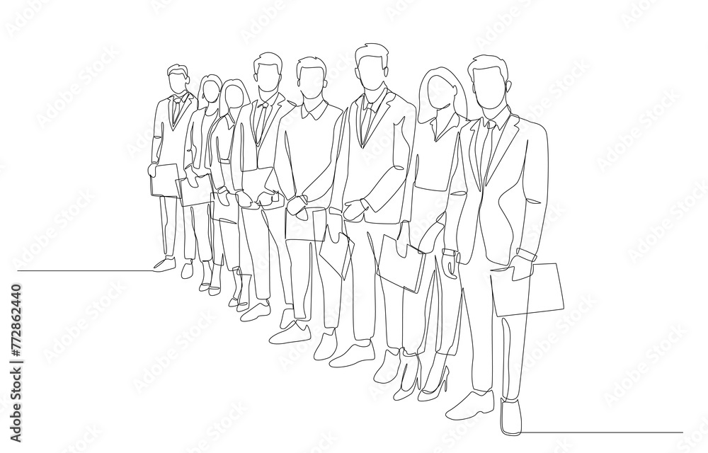 Continuous one line drawing of job applicants line up for job interviews, job recruitment concept, single line art.