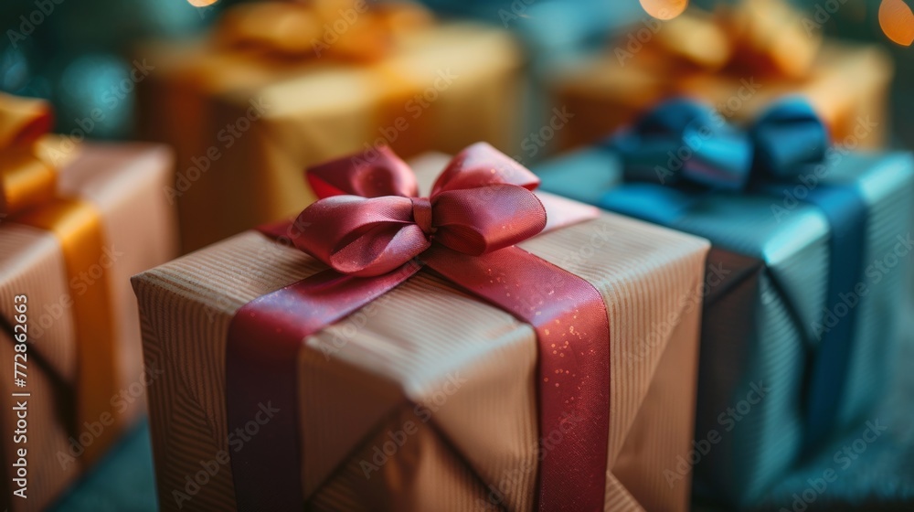 Colorful gift boxes with elegant ribbons Colorful gift boxes with elegant ribbons