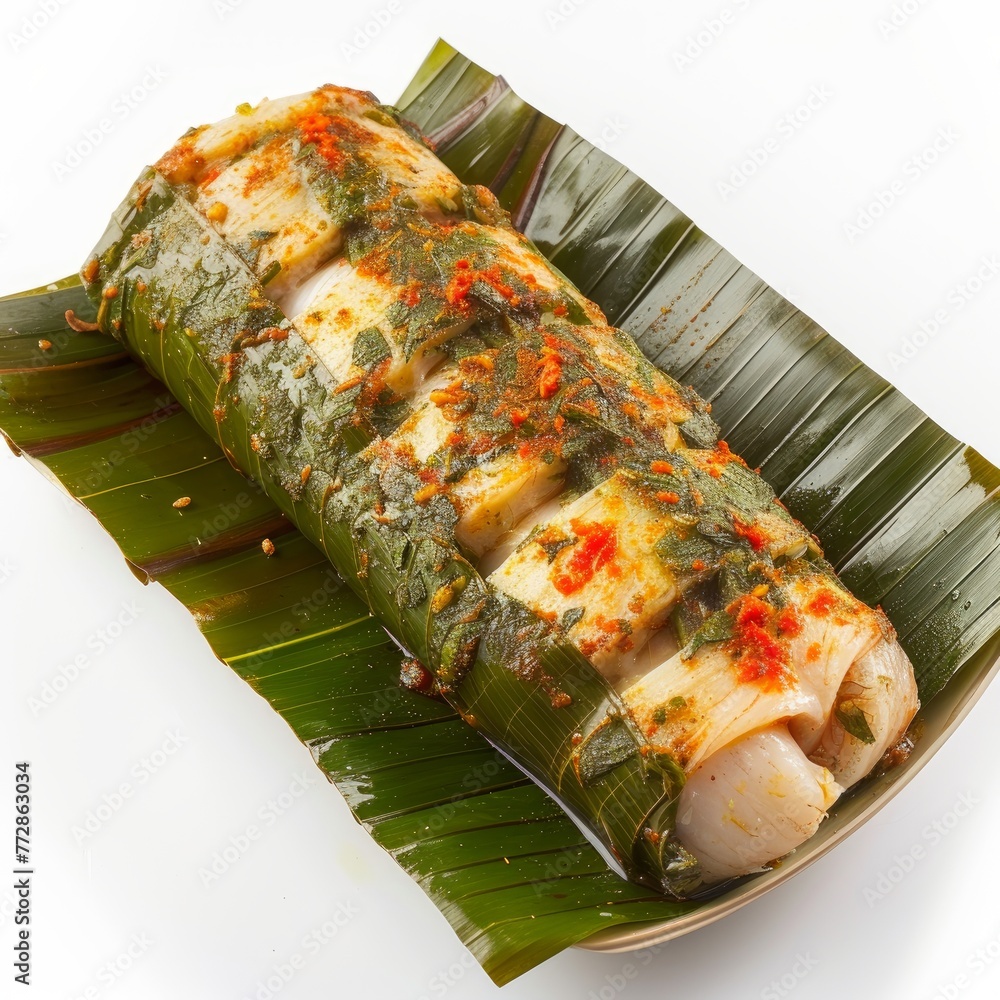 Pepes Ikan: Fish or seafood wrapped in banana leaves and steamed with a ...