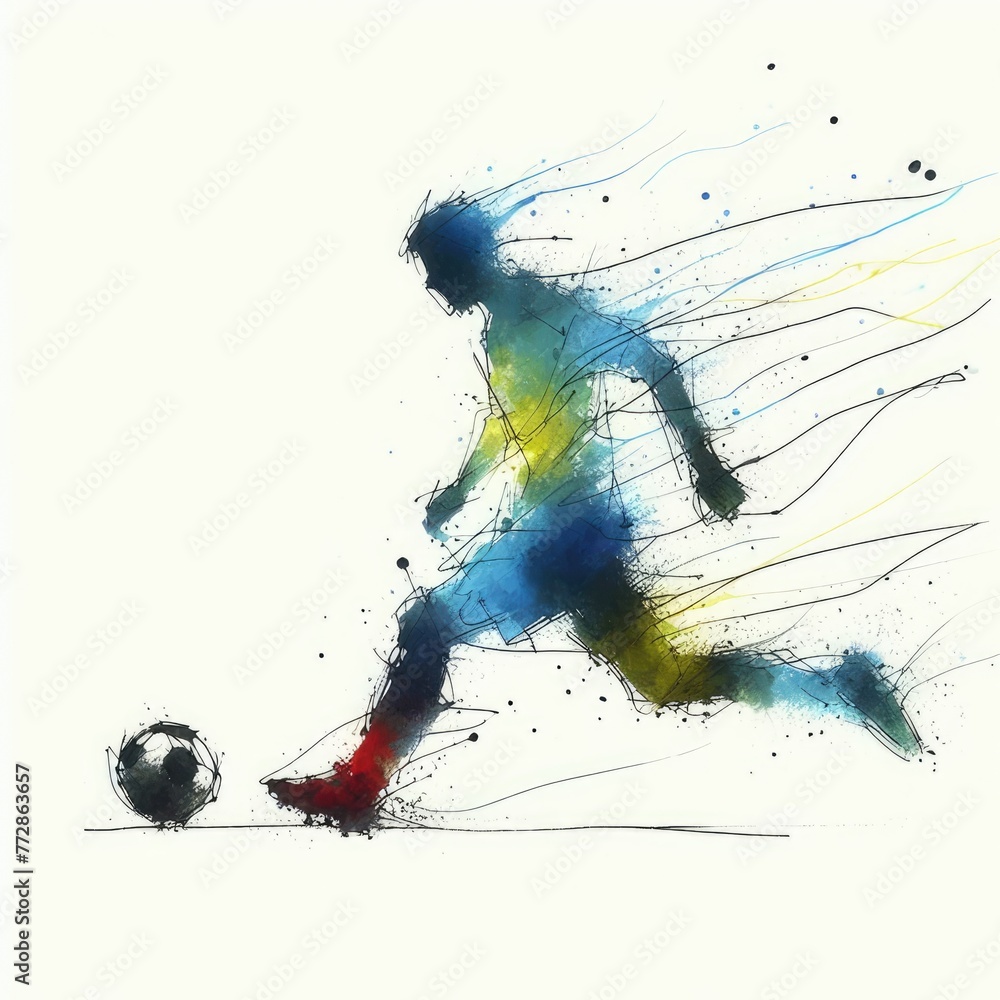 Football player in watercolor paint illustration with Generative AI. Football player in watercolor paint illustration with Generative AI.