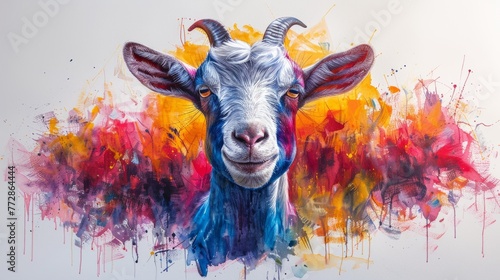 Colorful goat art with abstract background photo