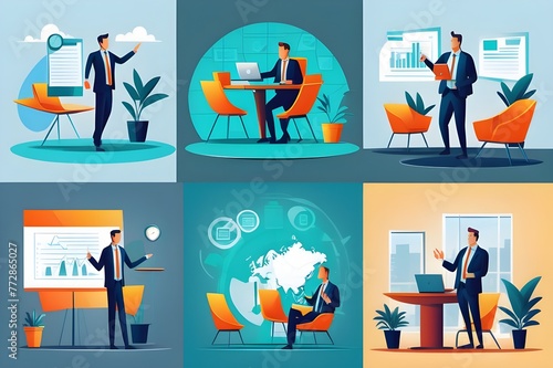 set business flat vector illustration design style concept. for graphic and web page banners. cartoon character design.