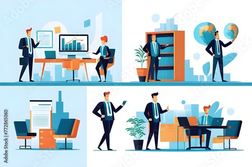 set business flat vector illustration design style concept. for graphic and web page banners. cartoon character design.