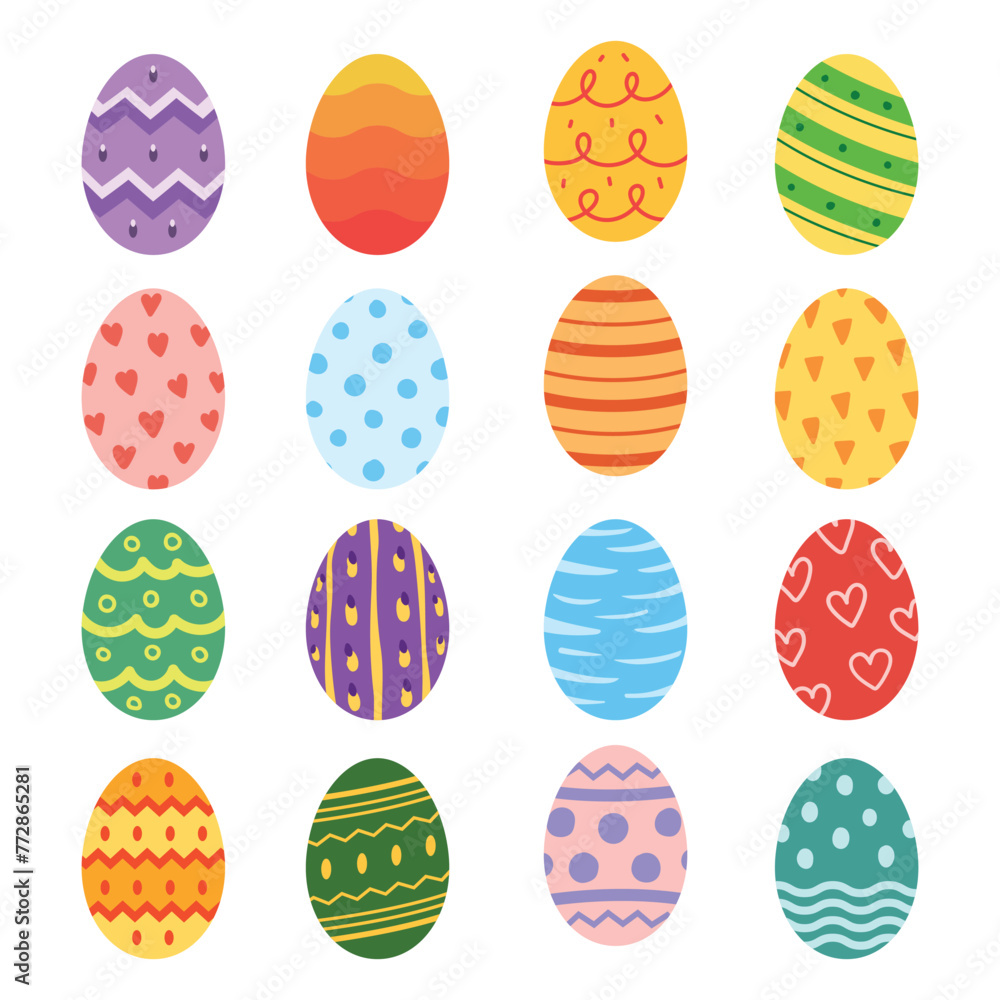 Easter eggs with different texture. flat design for illustration
