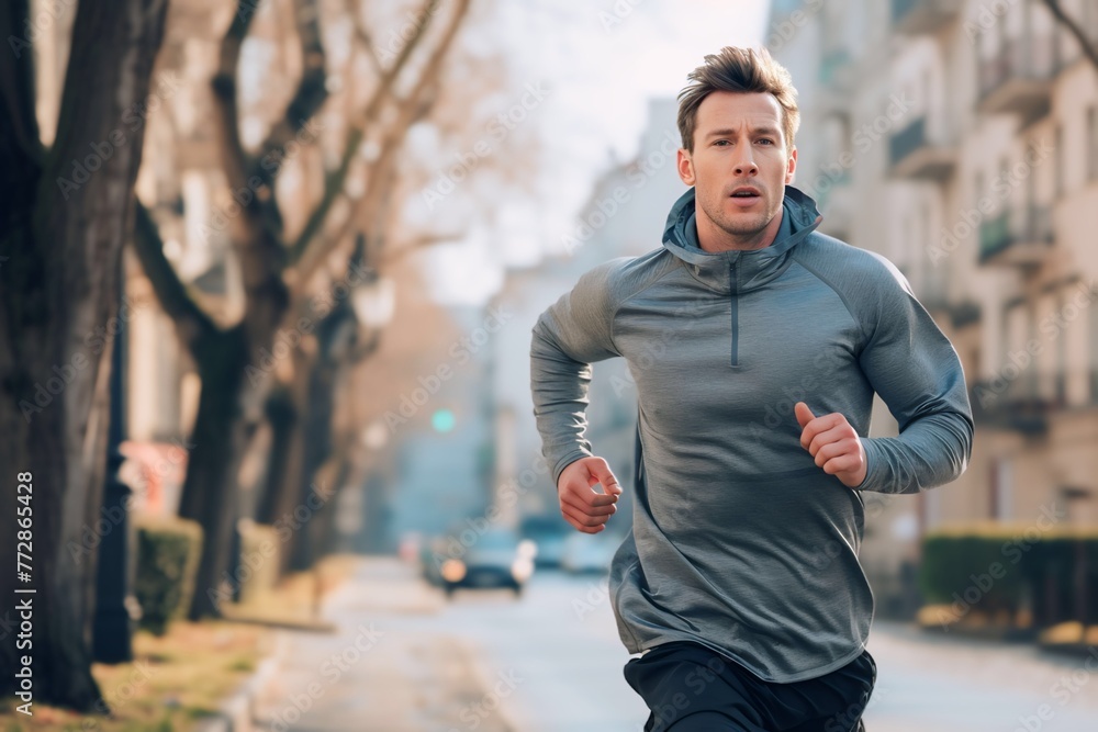 caucasian man is exercising on the city street in the morning caucasian man is exercising on the city street in the morning