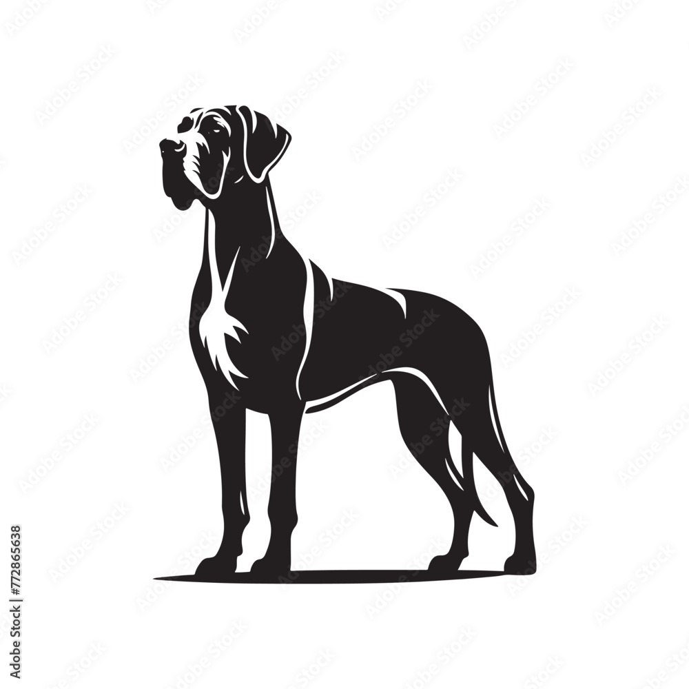 Graceful Great Dane Dog Silhouette: Majestic Canine Profile Illustration- Great Dane Black Vector Stock.