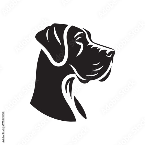 Graceful Great Dane Dog Silhouette: Majestic Canine Profile Illustration- Great Dane Black Vector Stock.