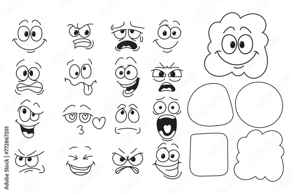 Emotion faces clipart, Emoji faces, Cartoon faces, Feeling clip art, Expression faces, Outline faces 