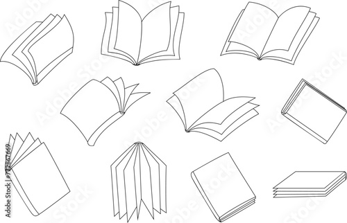 Books collection. Vector illustration in linear style