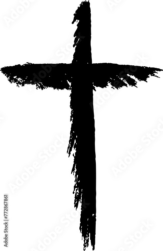 Cross silhouette in hand-painted style. Religion symbol. Isolated design element