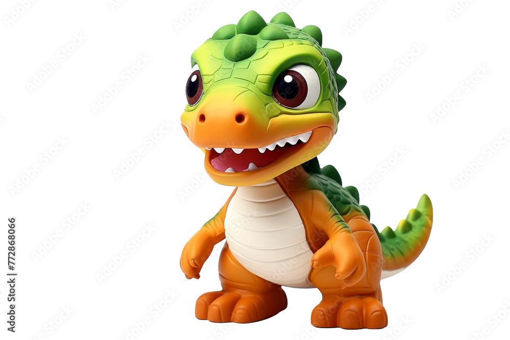 Fototapeta premium Happy Toy Dinosaur Smiling. On a White or Clear Surface PNG Transparent Background..