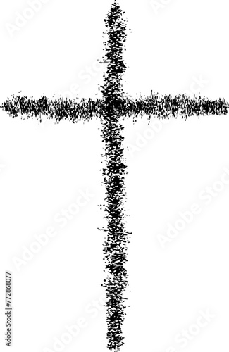 Cross silhouette in hand-painted style. Religion symbol. Isolated design element