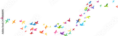 Flying rainbow birds. Decoration element from scattered colorful silhouettes.