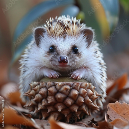 A cute little hedgehog - ( African white- bellied hedgehog )  ai technology photo