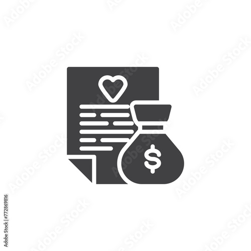 Grant form and money bag vector icon