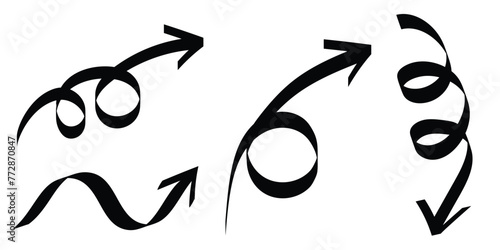 Curved arrows. hand drawn arrows . set of spiral arrow. transparent vector.