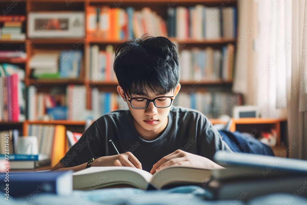 Asian boy is studying at home Asian boy is studying at home