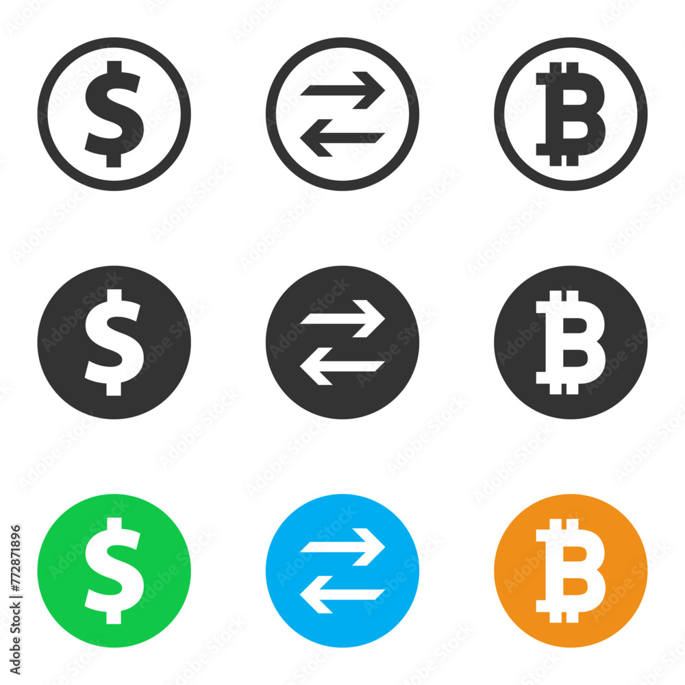 Bitcoin dollar swap icon. Vector illustration. Bitcoin dollar swap icon. Vector illustration.